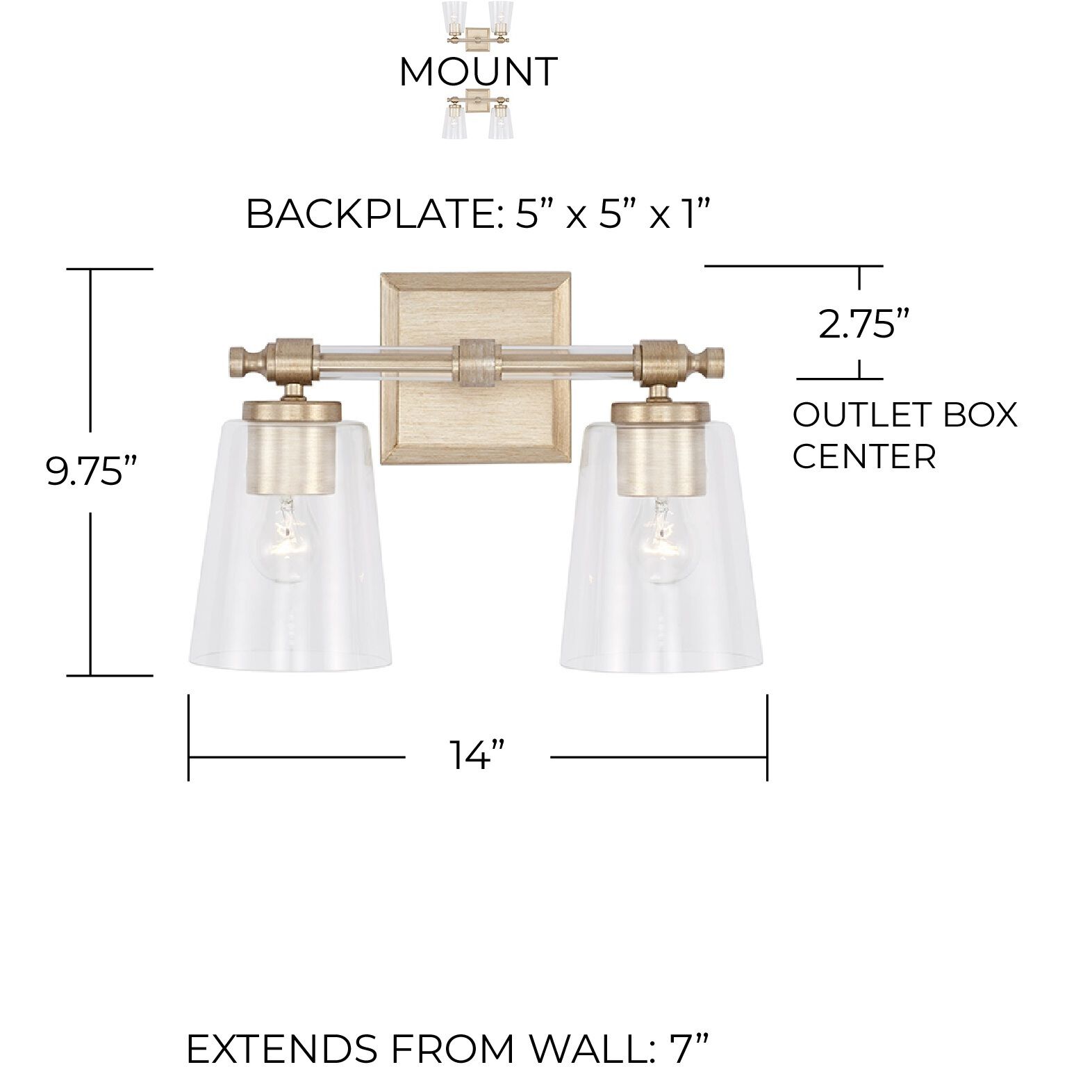 Breigh 2 Light 14 inch Brushed Champagne Vanity Light Wall Light