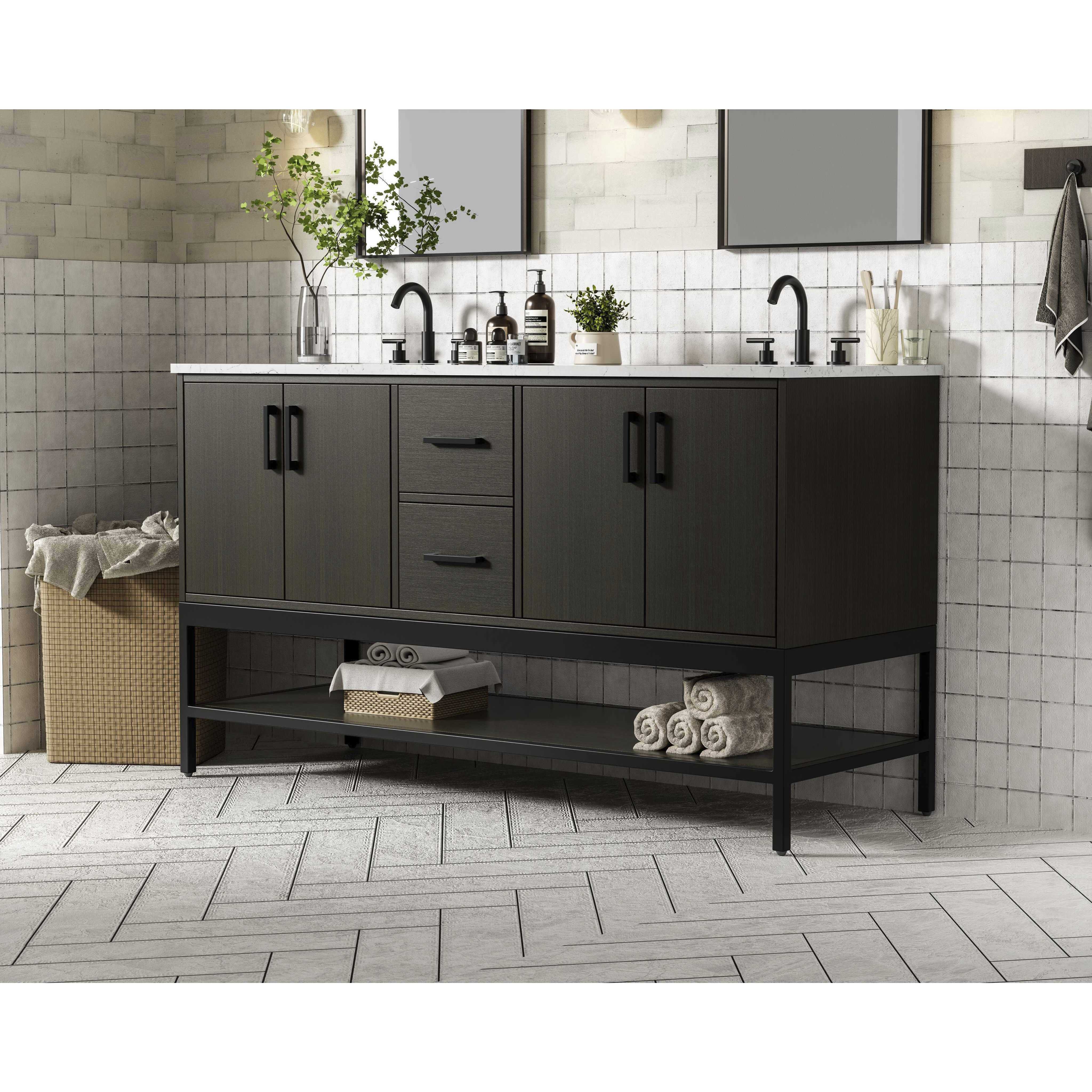 Lennox 60 X 34 inch Mocha Brown Bathroom Vanity Cabinet