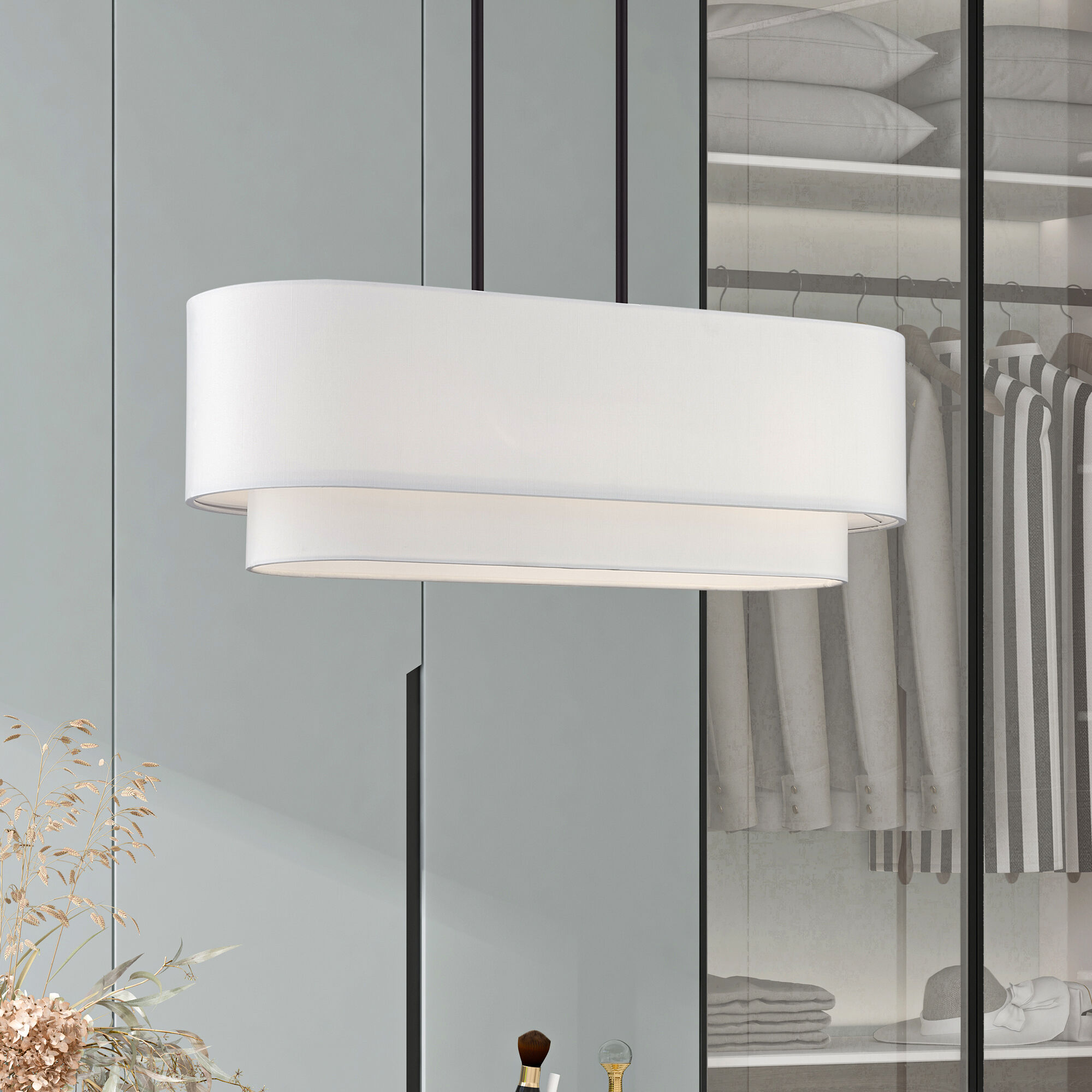 Manorwood 3 Light 30 inch Bronze Linear Chandelier Ceiling Light