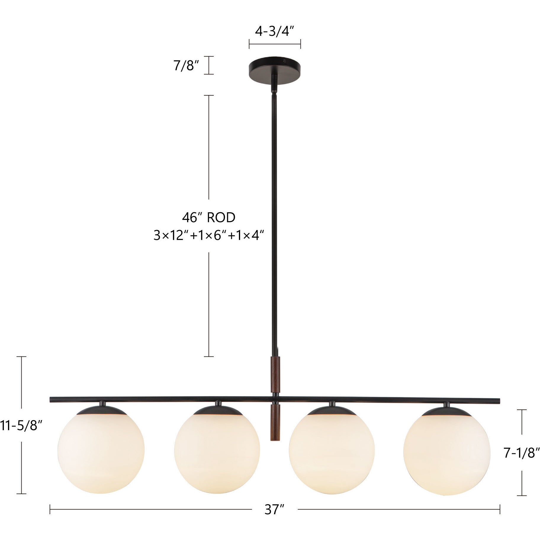 Alora Mood Zuri 4 Light 37 inch Matte Black/Opal Glass Linear Pendant Ceiling Light