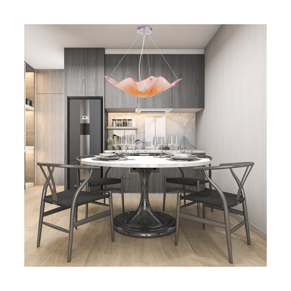 Peony 3 Light 19 inch Chrome Pendant Ceiling Light, Private Events