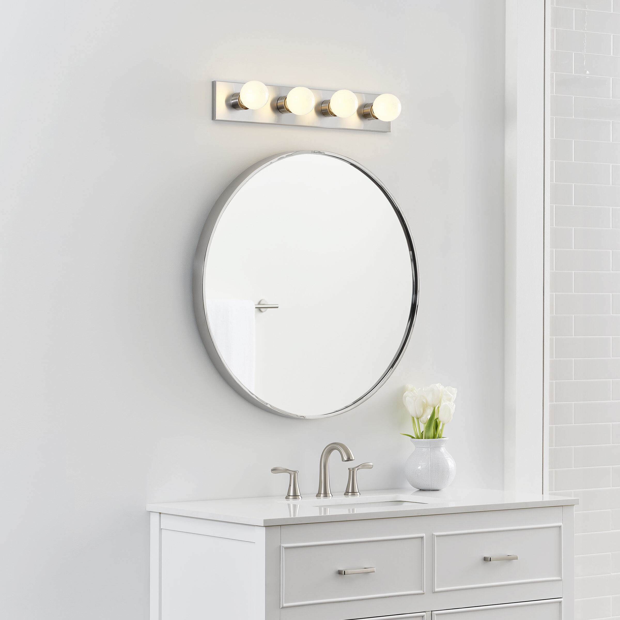 Center Stage 4 Light 24 inch Brushed Stainless Bath Vanity Wall Sconce Wall Light