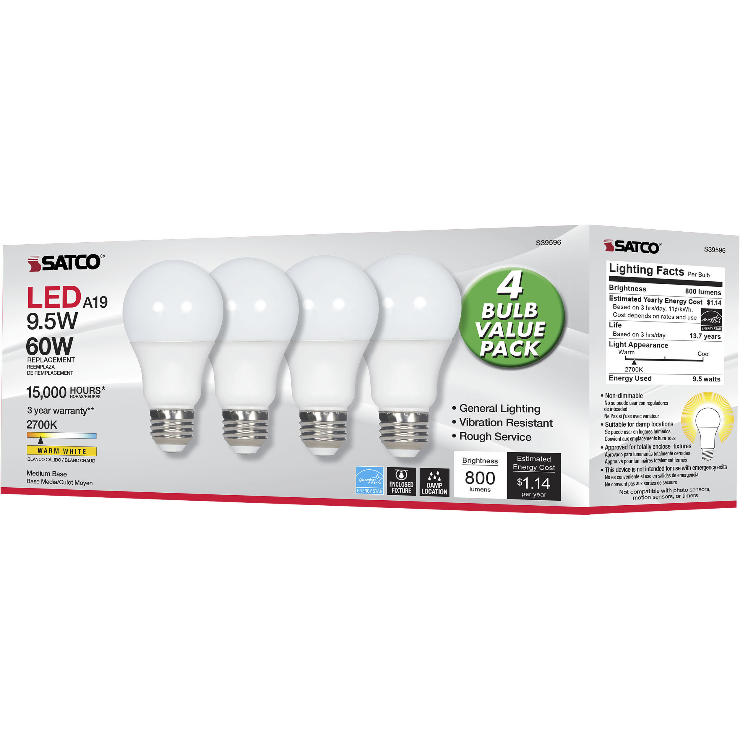 Lumos LED Type A Medium 9.50 watt 2700K Light Bulb