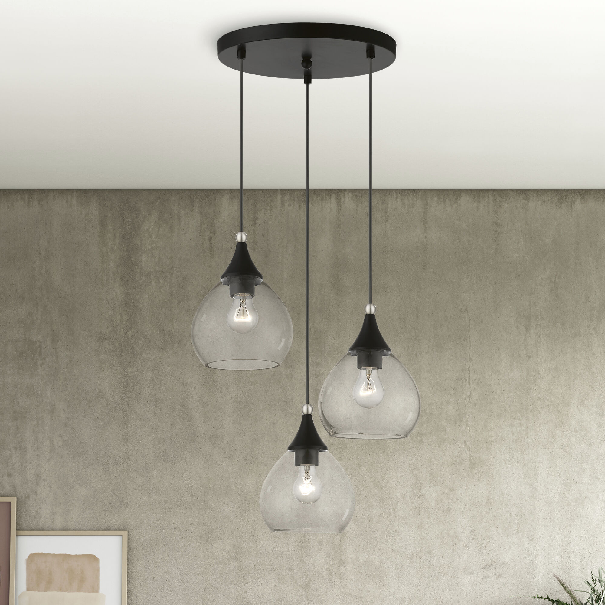 Catania 3 Light 18 inch Black with Brushed Nickel Accents Multi Pendant Ceiling Light