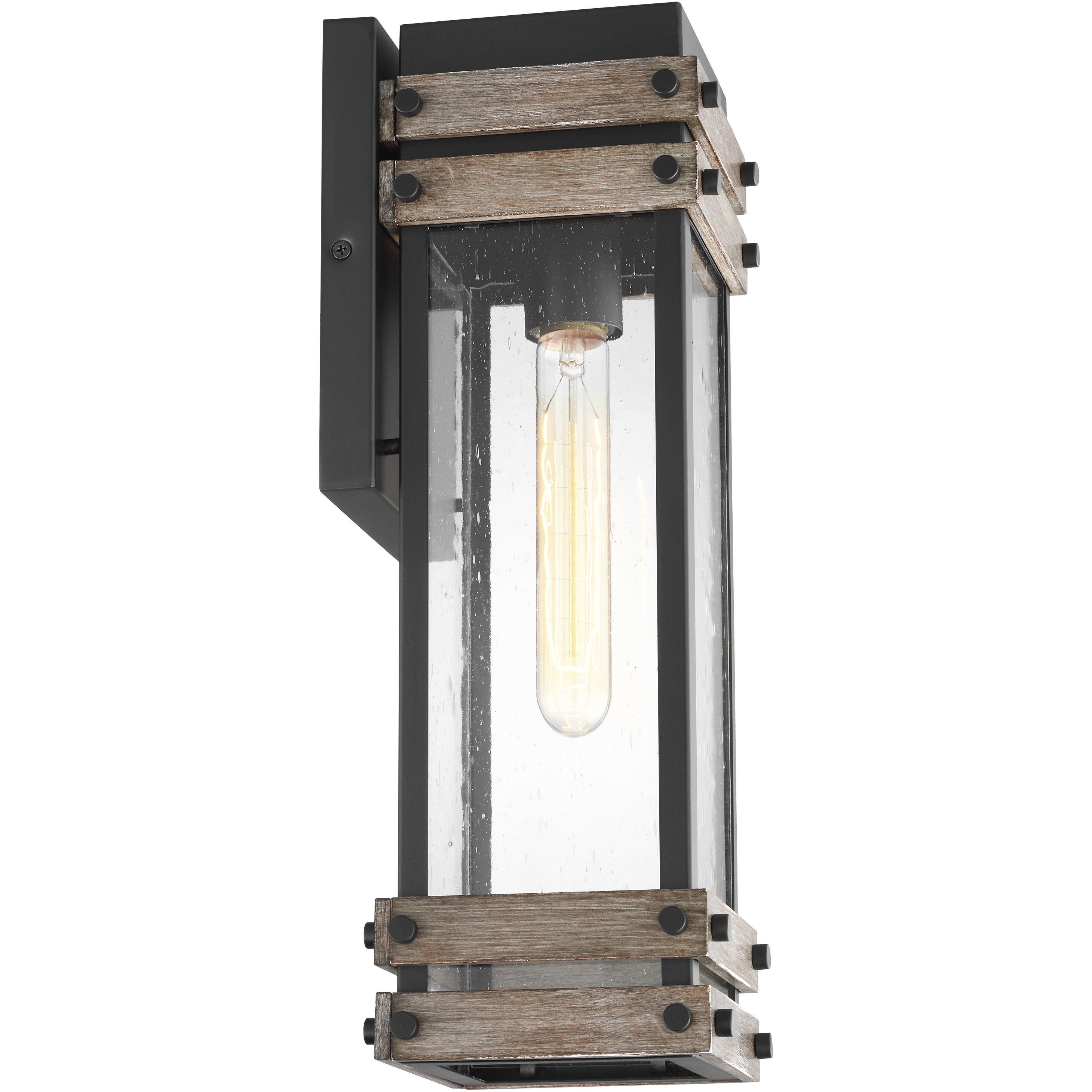 Homestead 1 Light 16 inch Black/Wood Outdoor Wall Sconce