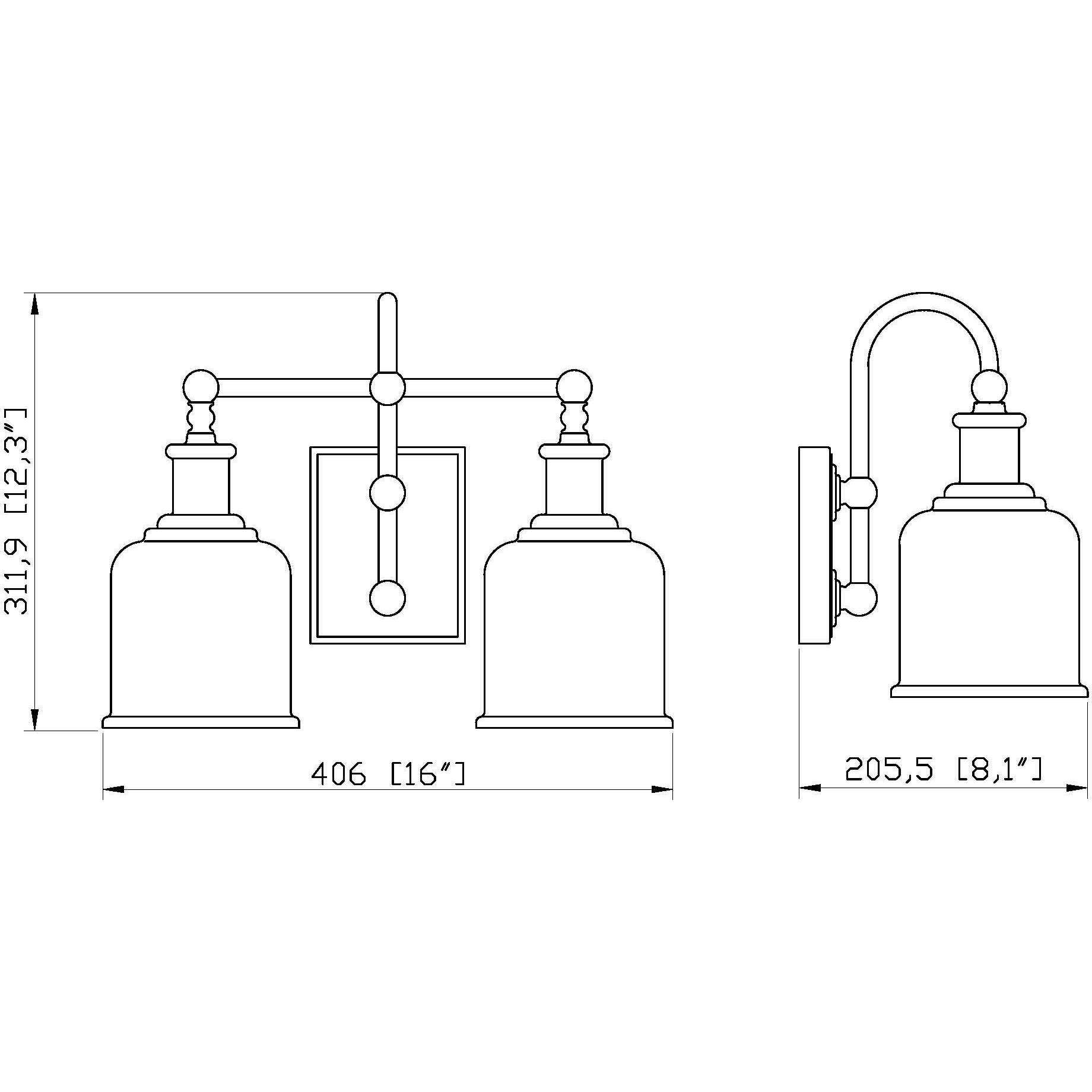 Bryant 2 Light 16 inch Matte Black Vanity Wall Light