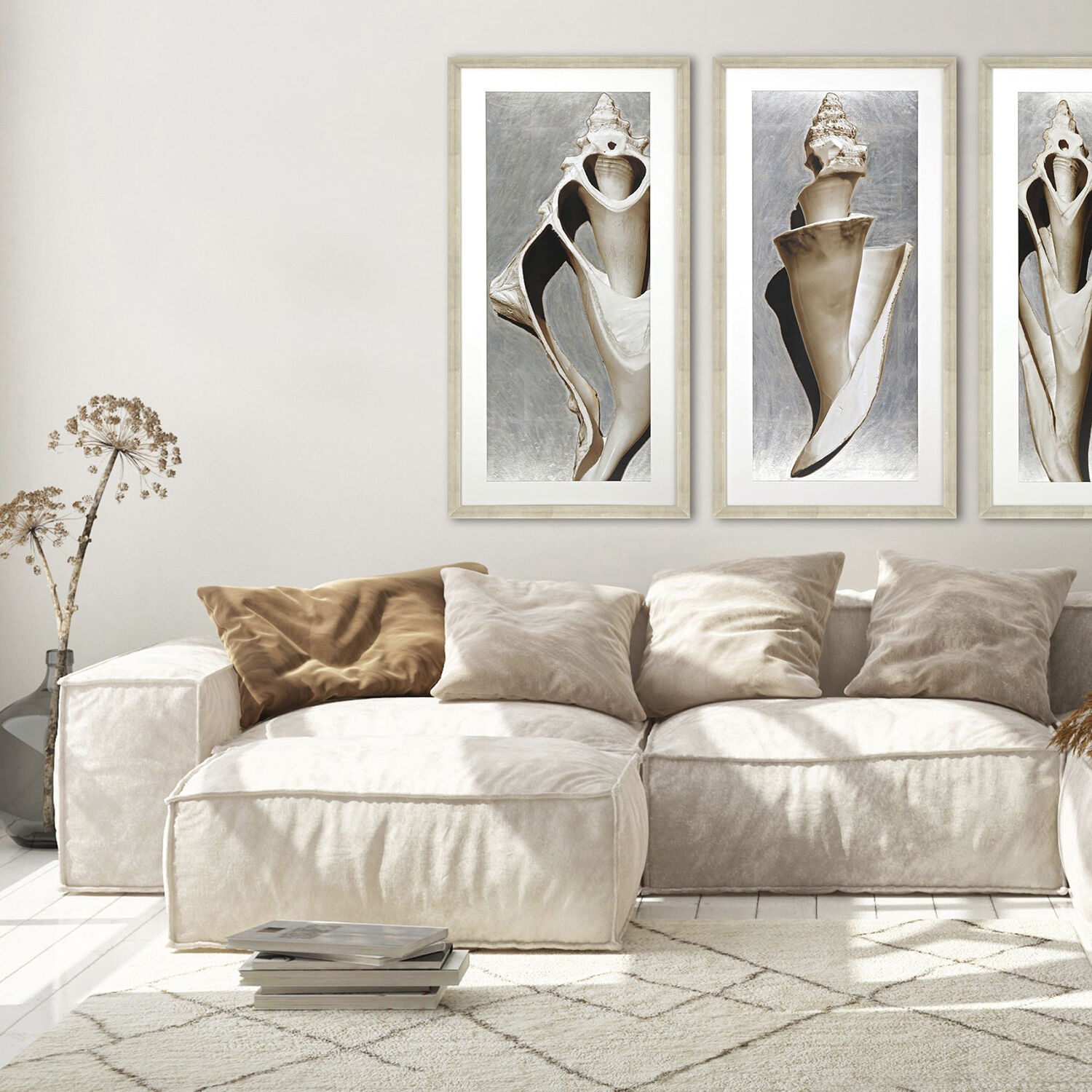 Modern Shell Sepia and Metallic and Neutral Framed Art, The Studio
