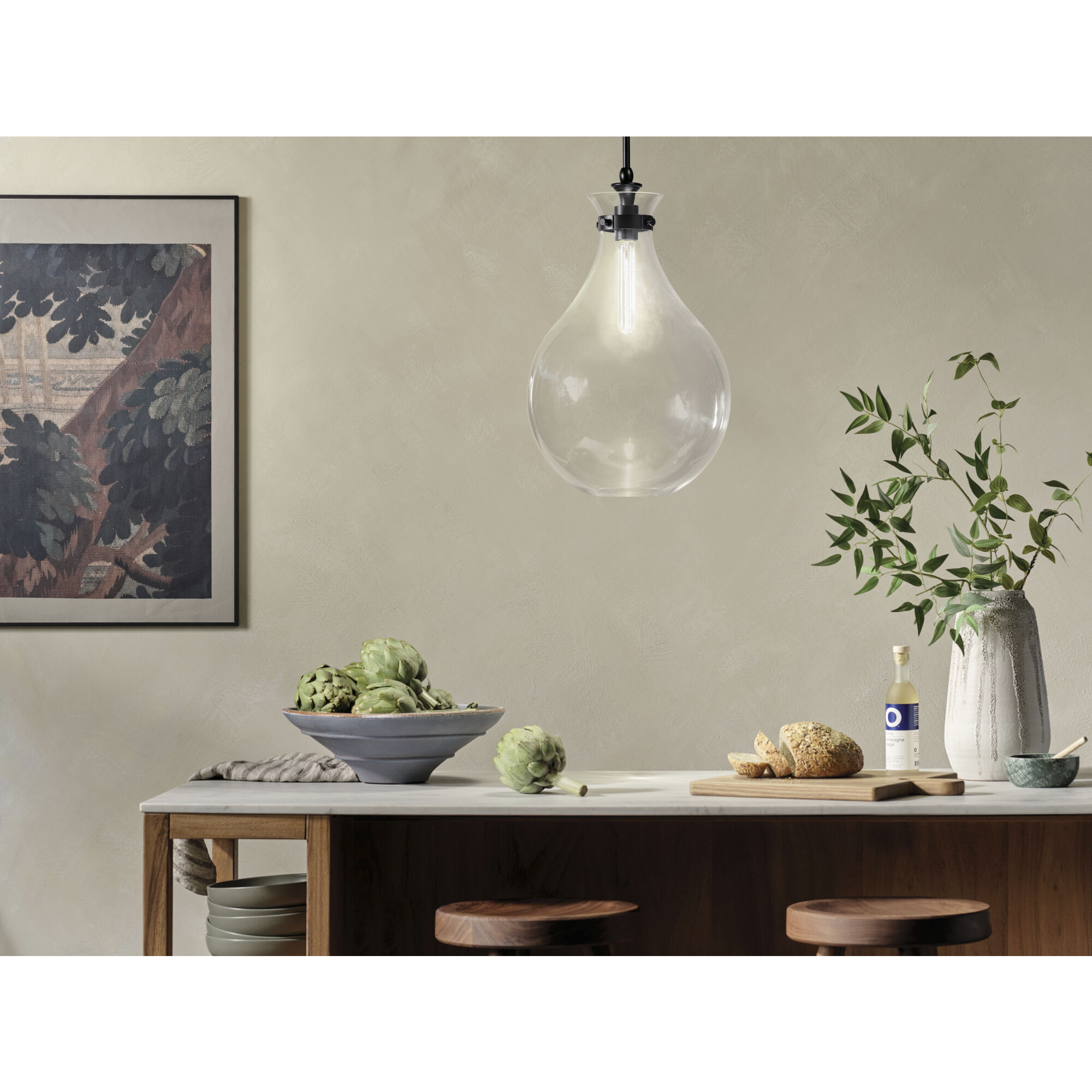 Laria 1 Light Black Pendant Ceiling Light in Clear