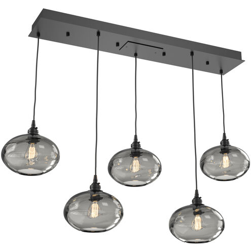 Coppa 5 Light Matte Black Linear Pendant Ceiling Light in Coppa Smoke, Multi-Port