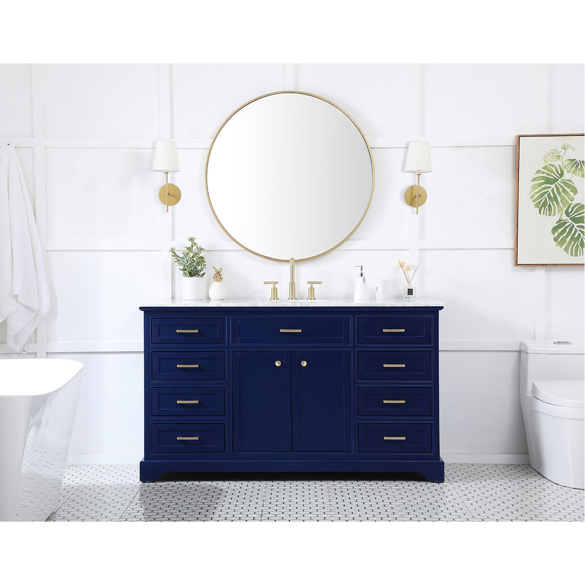 Americana 60 X 22 X 35 inch Blue Vanity Sink Set
