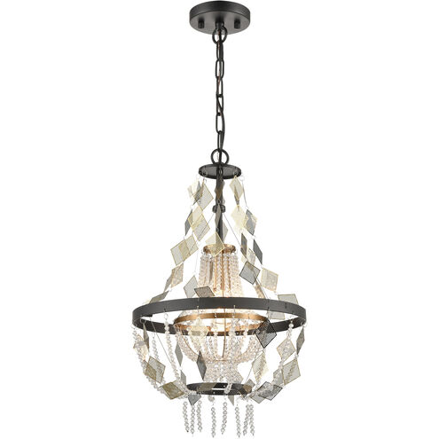Selene 1 Light 13 inch Matte Black with Satin Brass and Clear Chandelier Ceiling Light