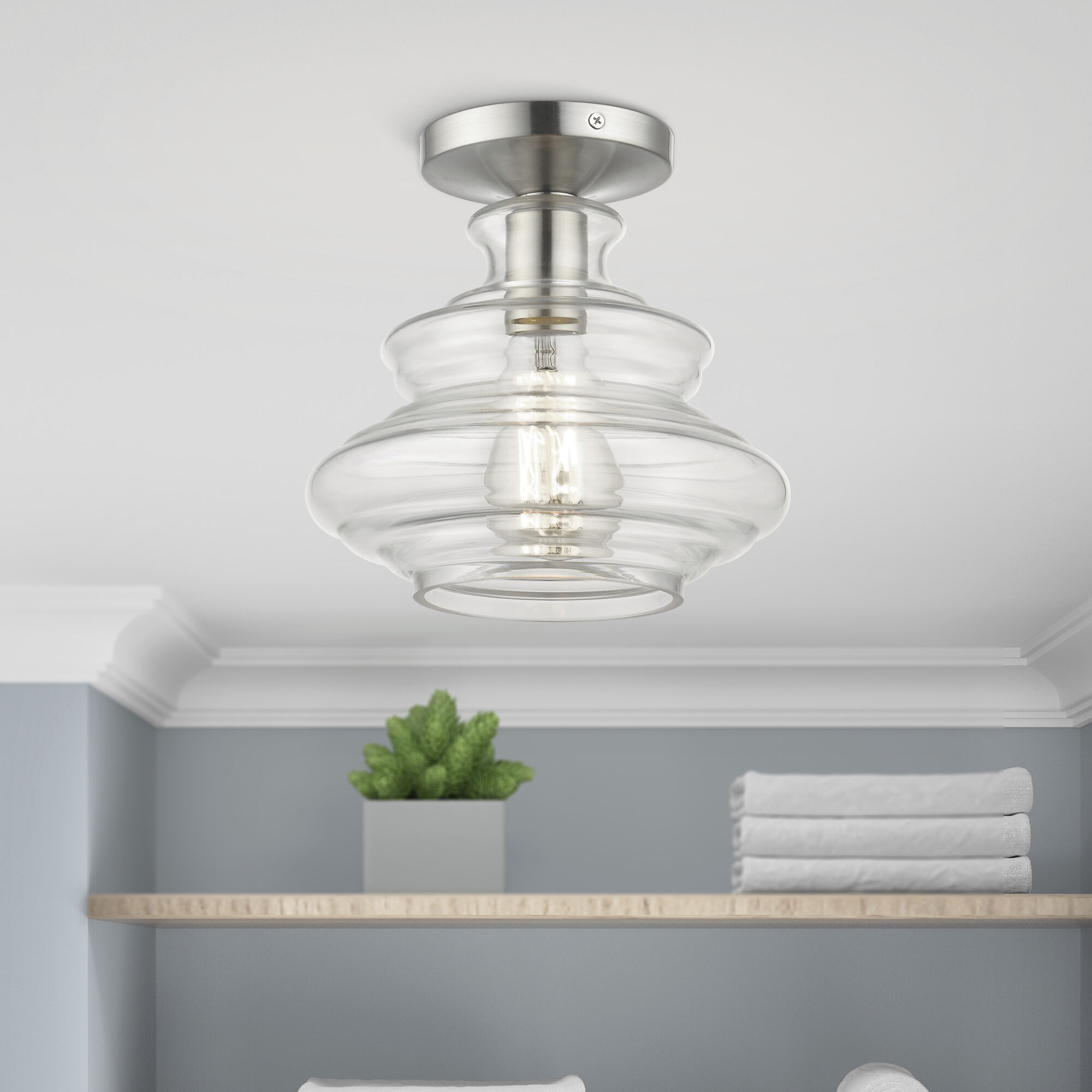 Everett 1 Light 9 inch Brushed Nickel with Chrome Finish Accents Semi-Flush Ceiling Light