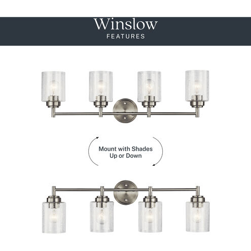 Winslow 4 Light 30 inch Brushed Nickel Wall Mt Bath 4 Arm Wall Light