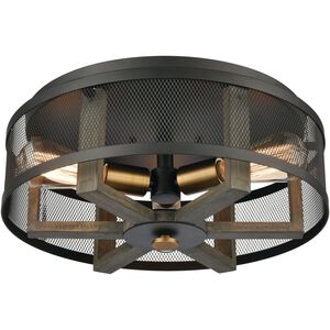 Woodbridge 3 Light 17 inch Matte Black with Weathered Oak Flush Mount Ceiling Light
