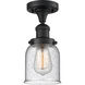 Franklin Restoration Small Bell 1 Light 5 inch Matte Black Semi-Flush Mount Ceiling Light in Seedy Glass, Franklin Restoration