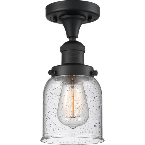 Franklin Restoration Small Bell 1 Light 5 inch Matte Black Semi-Flush Mount Ceiling Light in Seedy Glass, Franklin Restoration