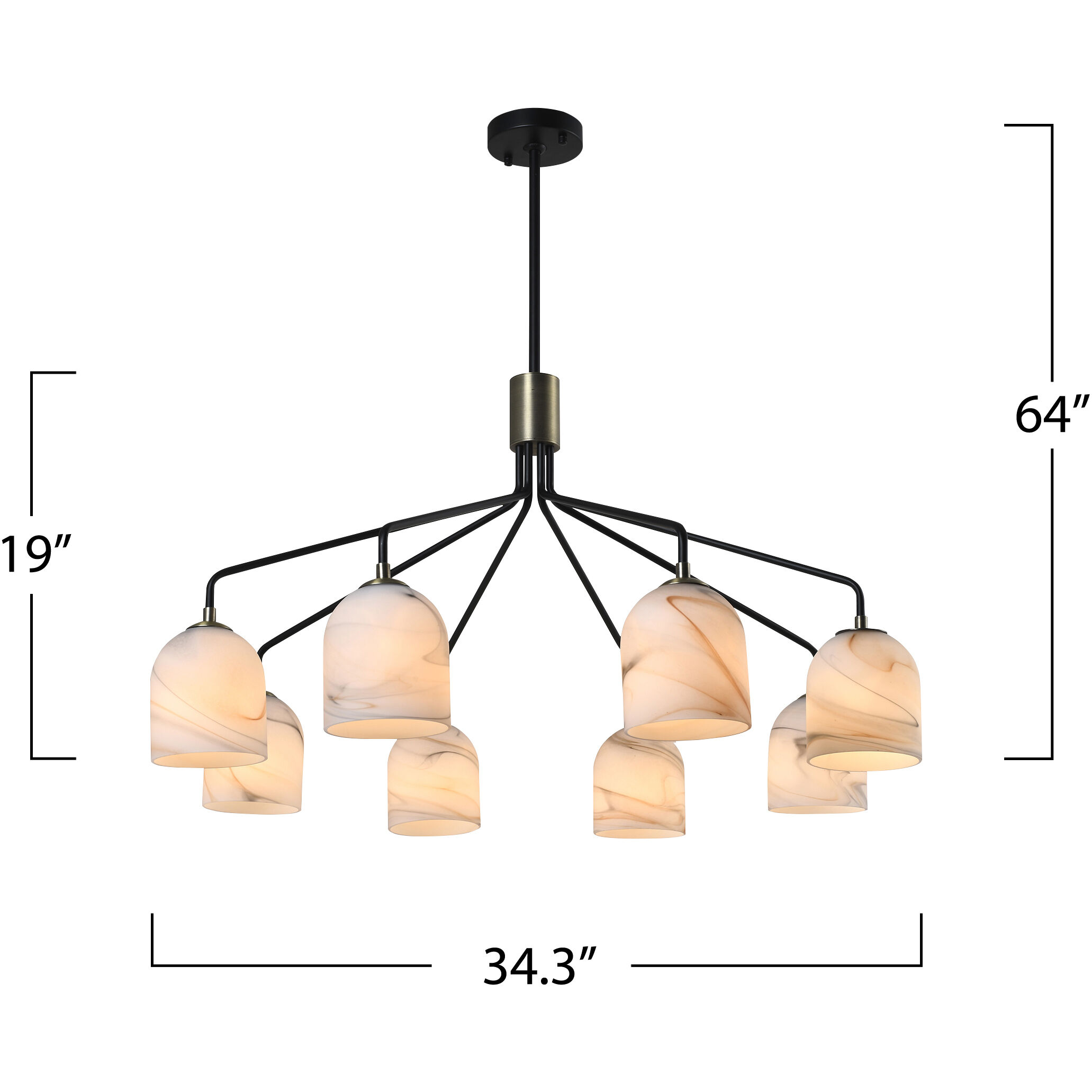 Crema 8 Light 34.25 inch Black and Brushed Brass Chandelier Ceiling Light