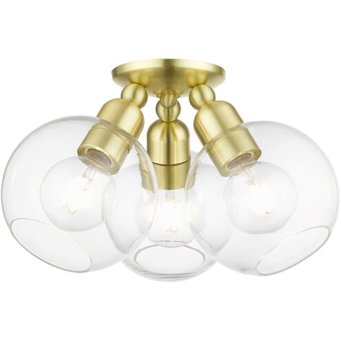 Downtown 3 Light 16 inch Satin Brass Semi-Flush Ceiling Light, Sphere