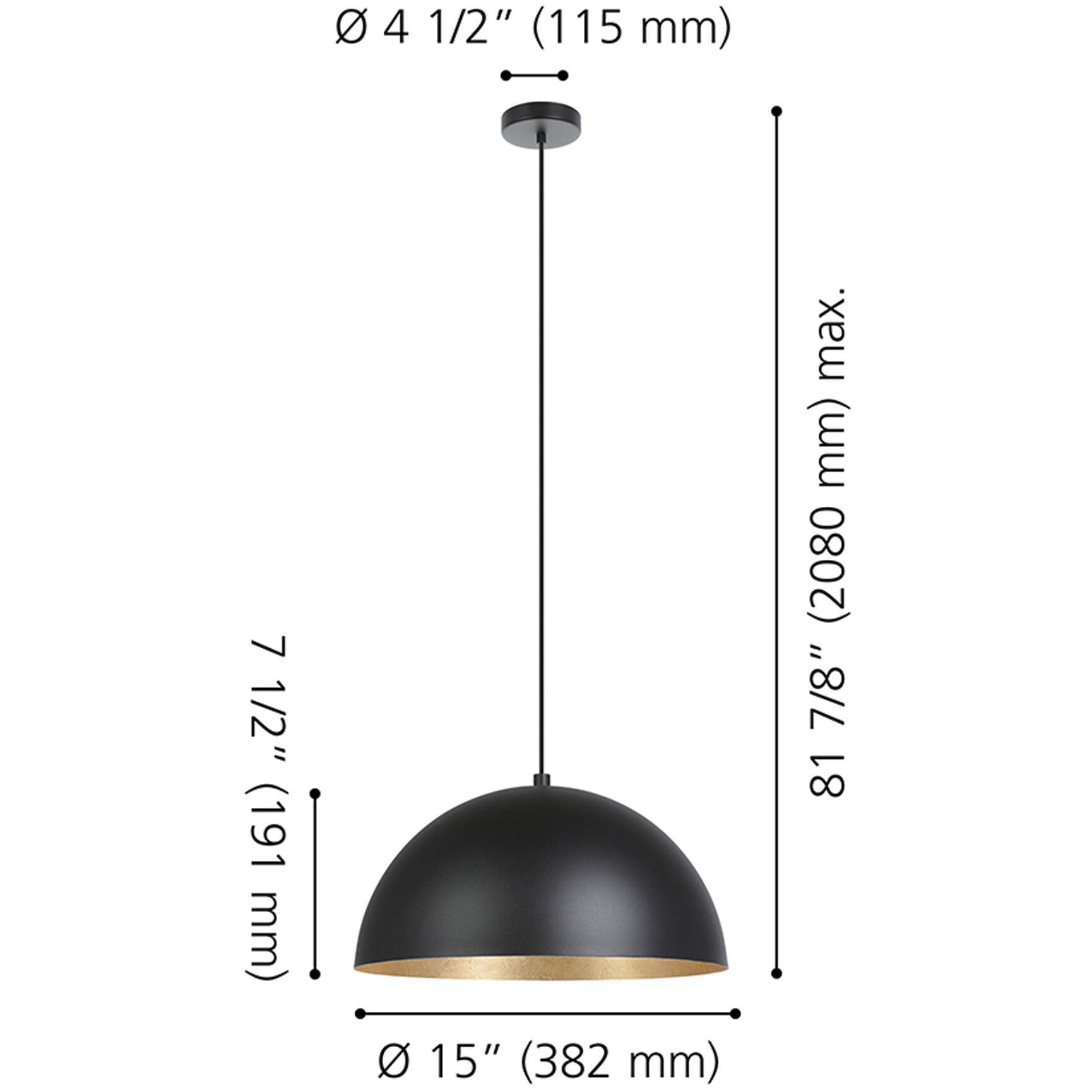 Rafaelino 1 Light 15 inch Structured Black and Gold Leaf Pendant Ceiling Light