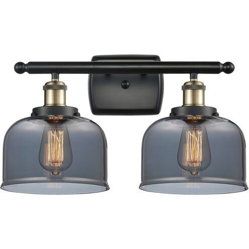 Ballston Large Bell LED 16 inch Black Antique Brass Bath Vanity Light Wall Light in Plated Smoke Glass