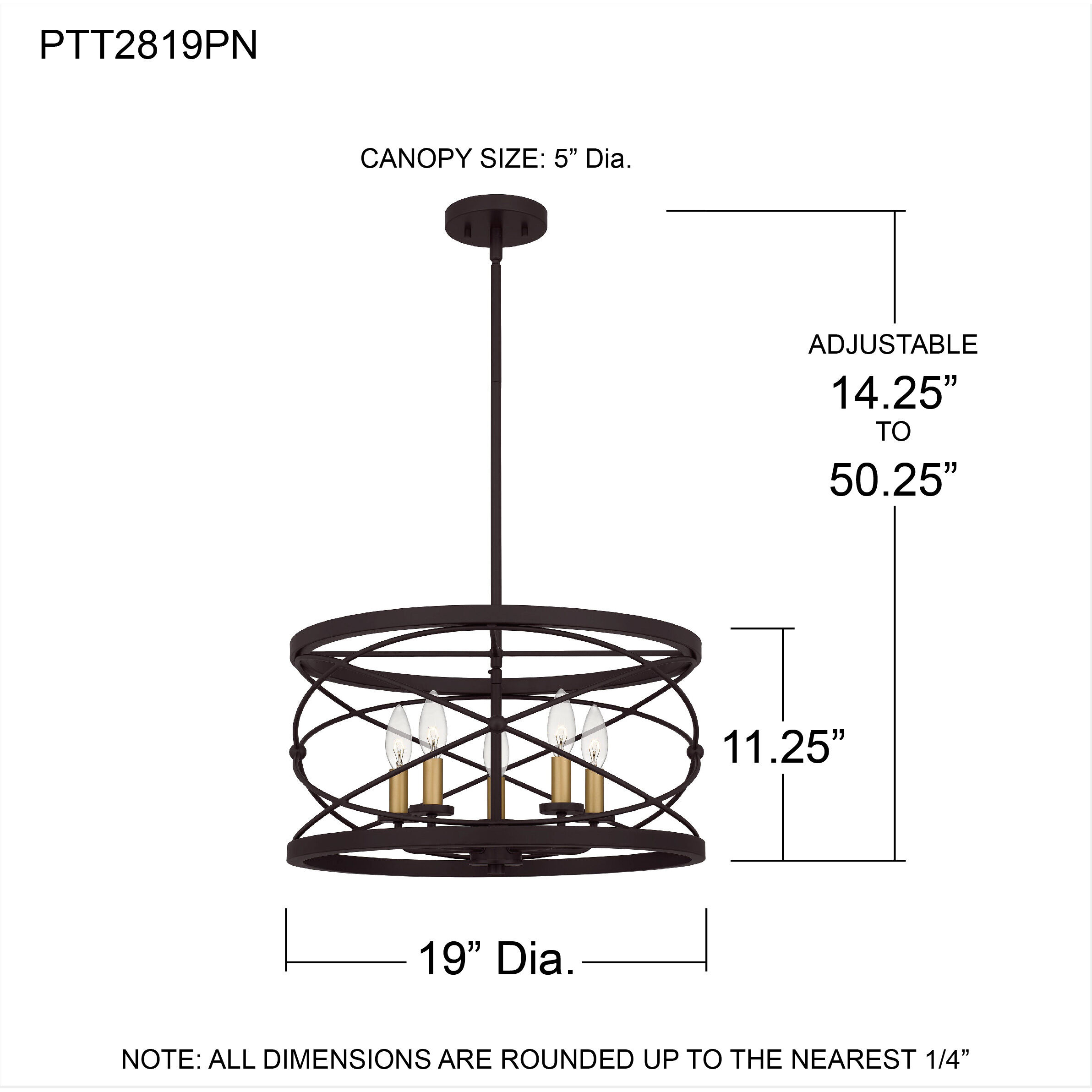 Potts 5 Light 19 inch Palladian Bronze Pendant Ceiling Light