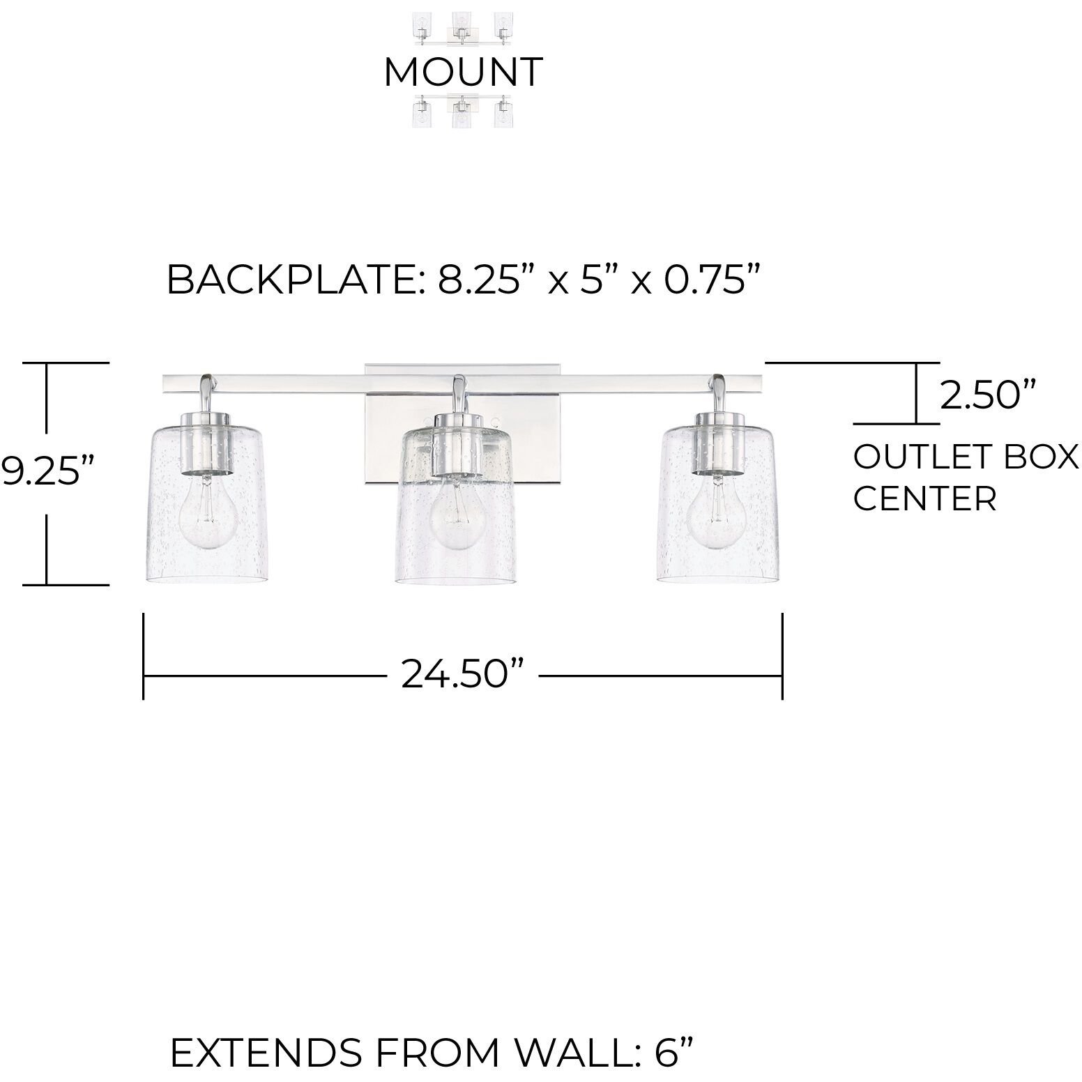 Greyson 3 Light 25 inch Chrome Vanity Light Wall Light