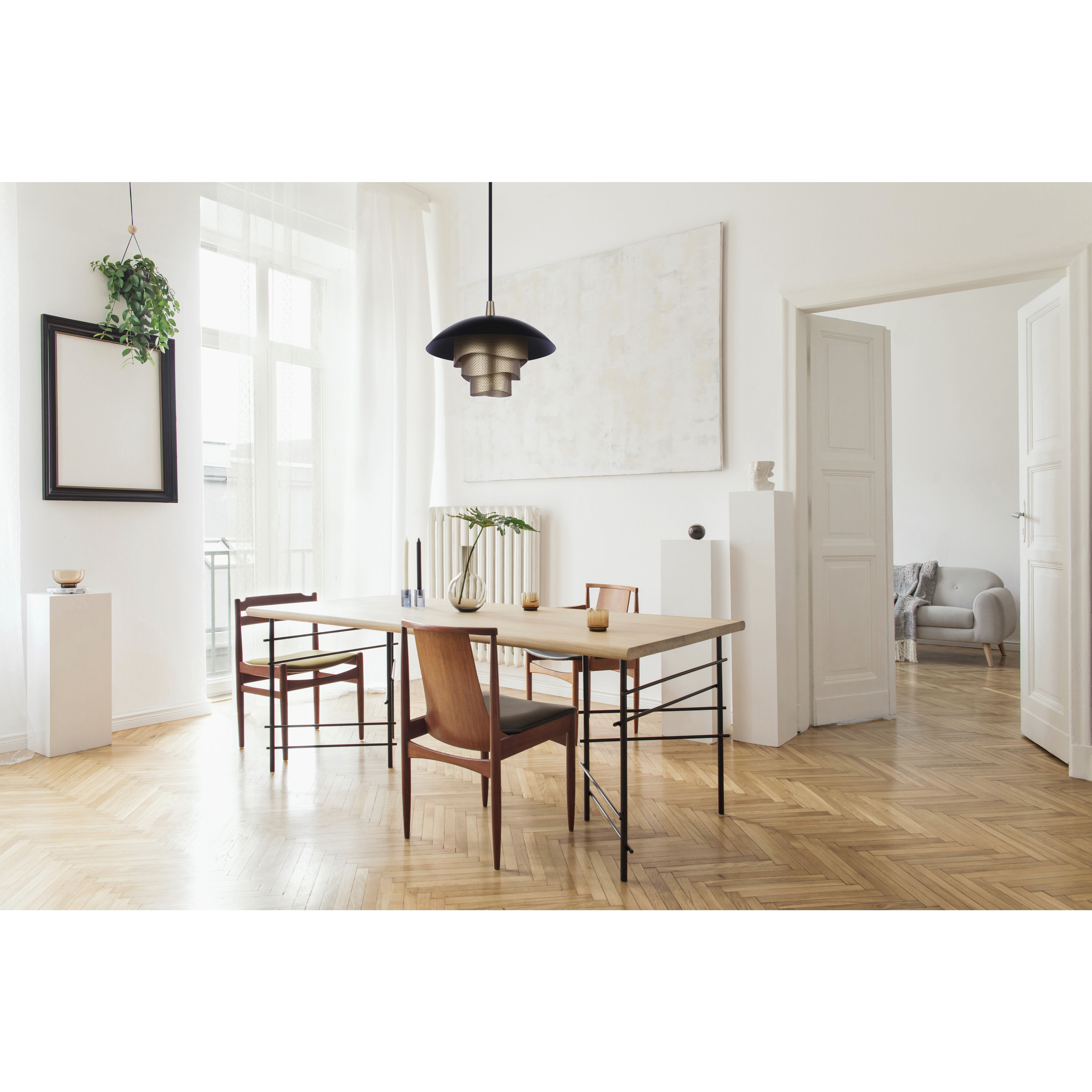 Sculptural Statement LED 19 inch Flat Black/Matte Gold Pendant Ceiling Light in Flat Black and Matte Gold