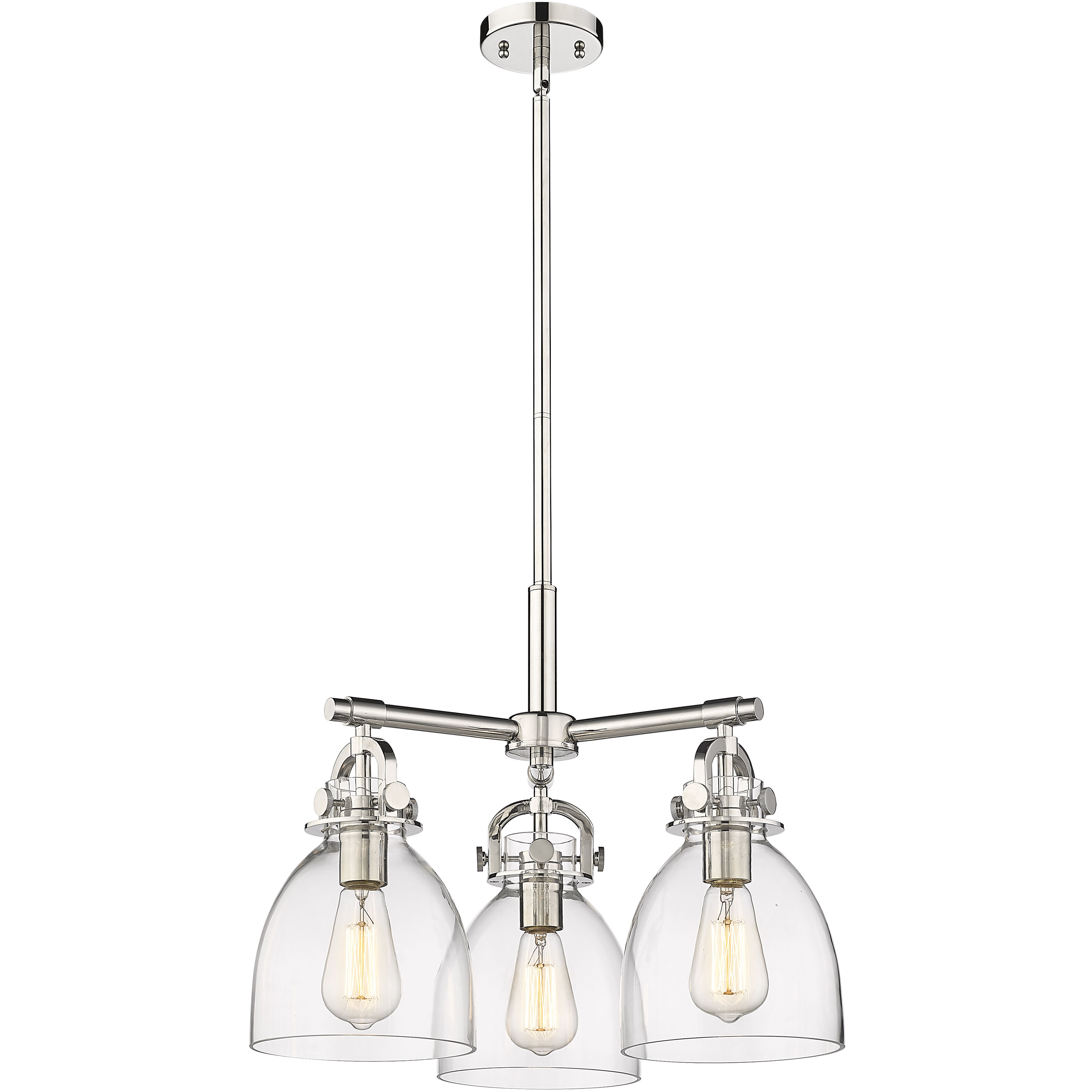 Newton Bell 3 Light 20.38 inch Polished Nickel Pendant Ceiling Light in Clear Glass