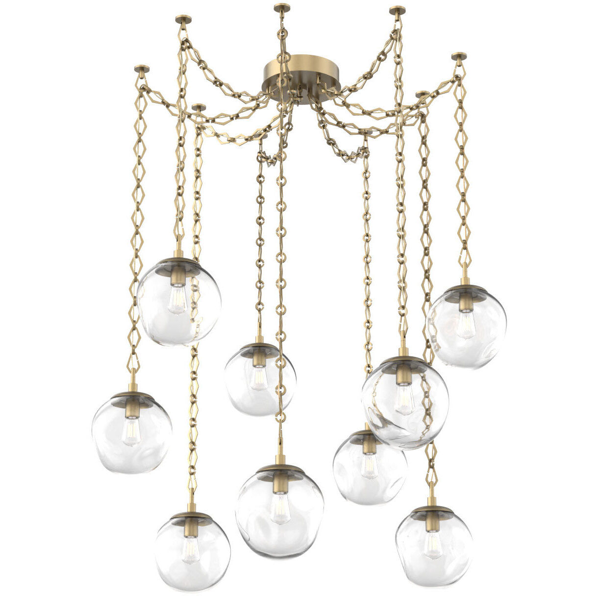 Aster 9 Light 18.7 inch Gilded Brass Swag Multi-Pendant Ceiling Light in Clear, Diamond Chain
