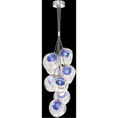 Nest 8 Light 16 inch Silver Pendant Ceiling Light in Cobalt Blue Studio Glass