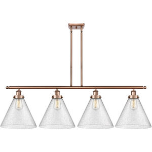 Ballston X-Large Cone 4 Light 48 inch Antique Copper Island Light Ceiling Light in Seedy Glass