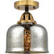 Nouveau 2 Large Bell LED 8 inch Black Antique Brass Semi-Flush Mount Ceiling Light in Silver Plated Mercury Glass