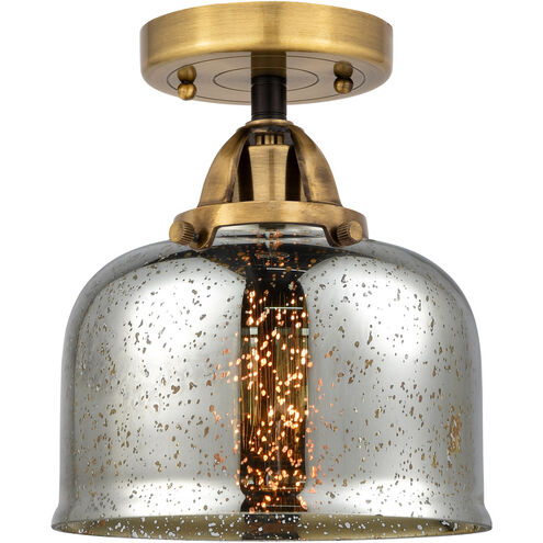 Nouveau 2 Large Bell LED 8 inch Black Antique Brass and Matte Black Semi-Flush Mount Ceiling Light in Silver Plated Mercury Glass