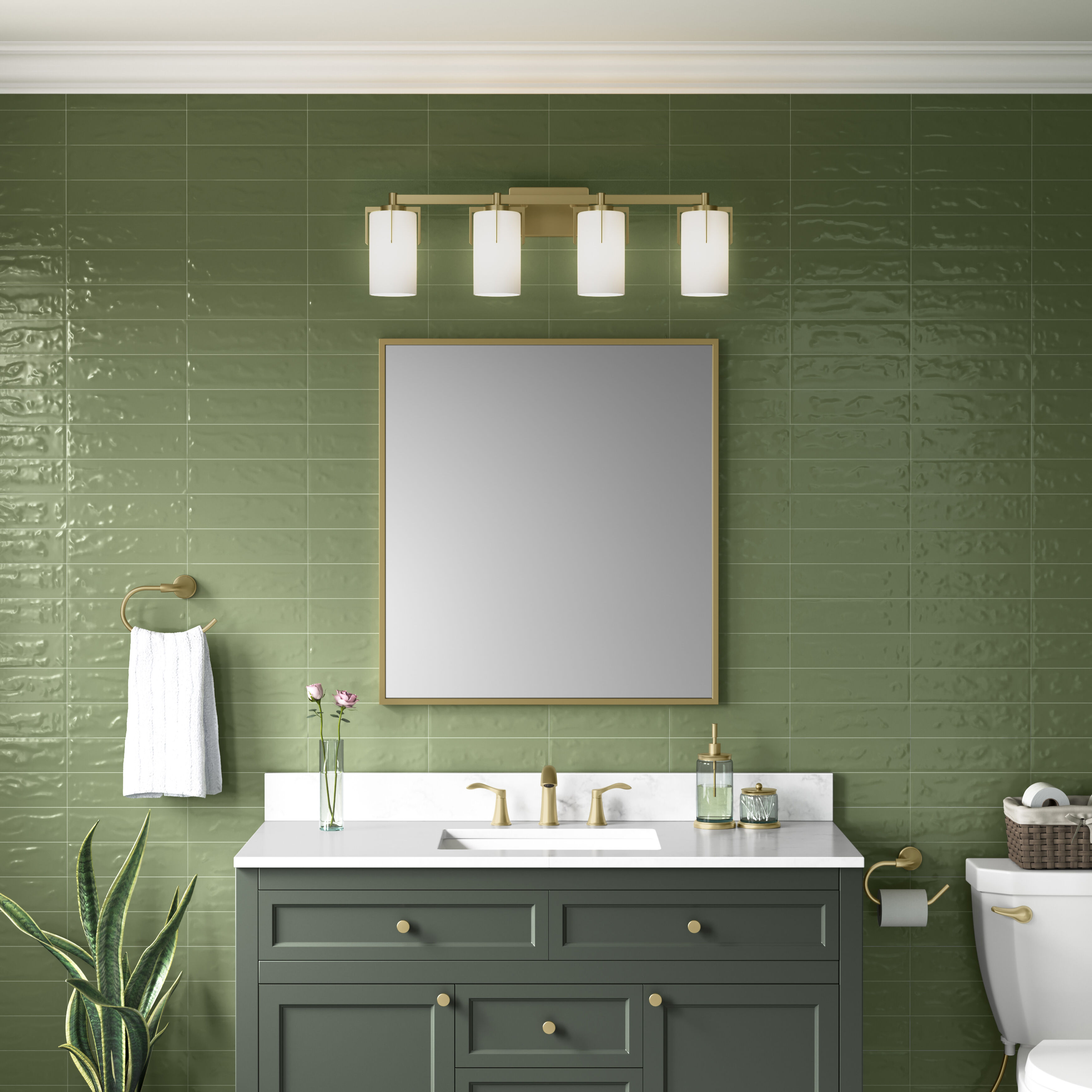 Froselle 4 Light 30.5 inch Vintage Brass Bathroom Vanity Light Wall Light