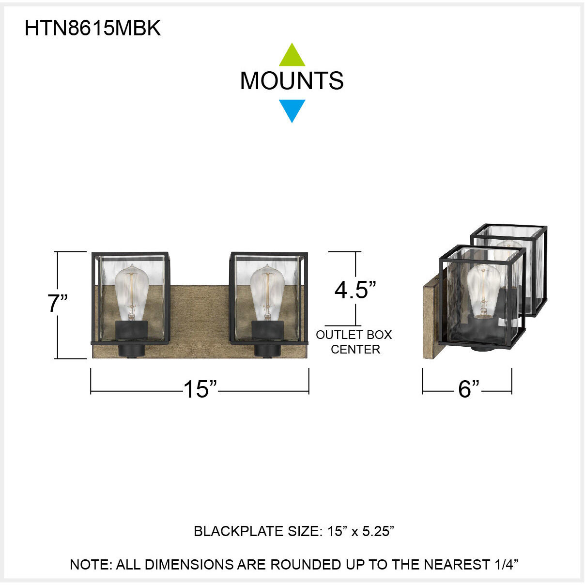 Holsten 2 Light 15 inch Matte Black Bath Light Wall Light, Medium