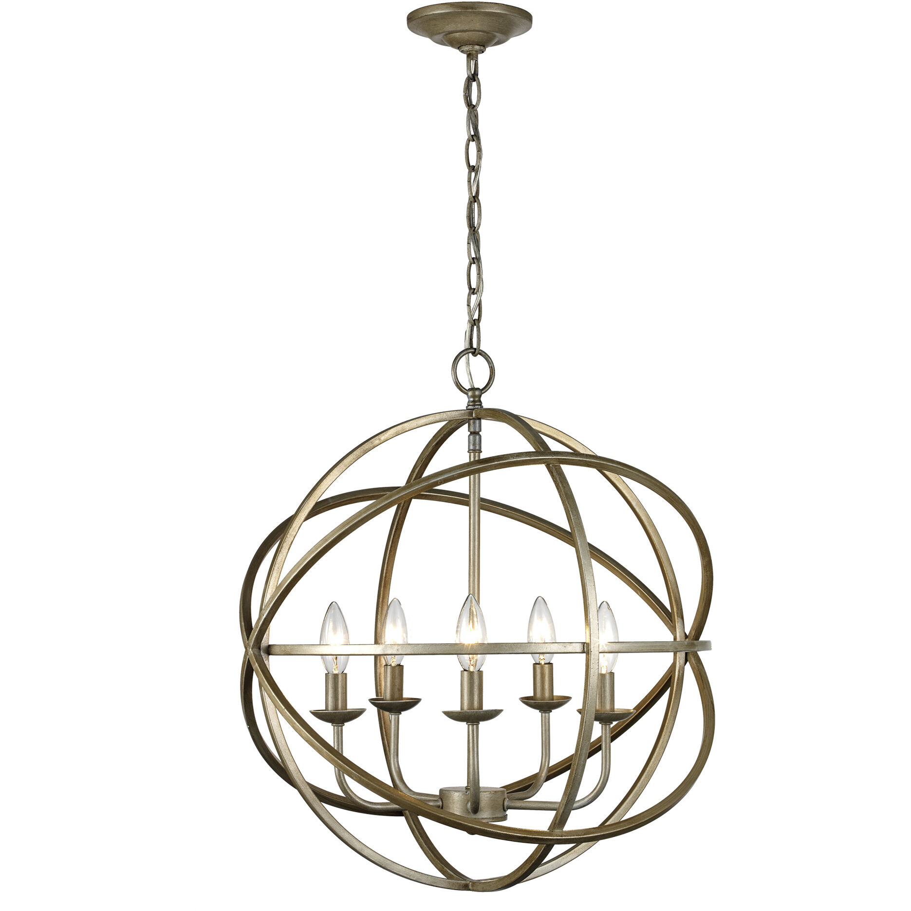 Apollo 5 Light 20 inch Antique Silver Leaf Pendant Ceiling Light