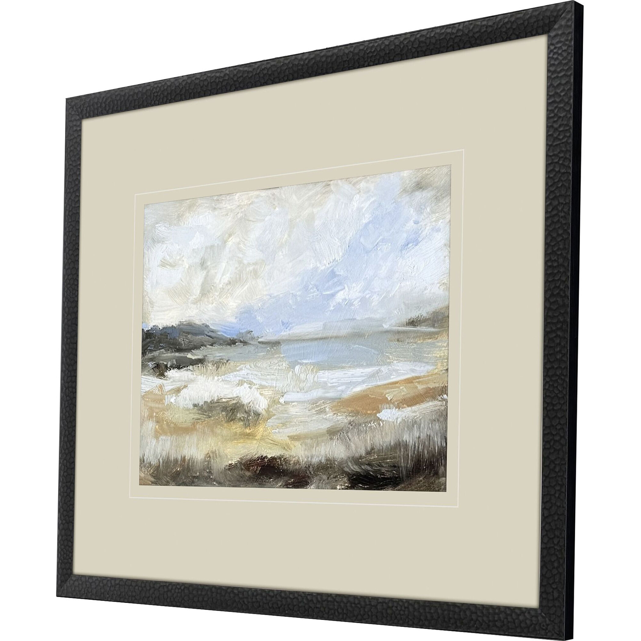 Smudged Coastline Blue and Beige and Black and Rust Framed Art
