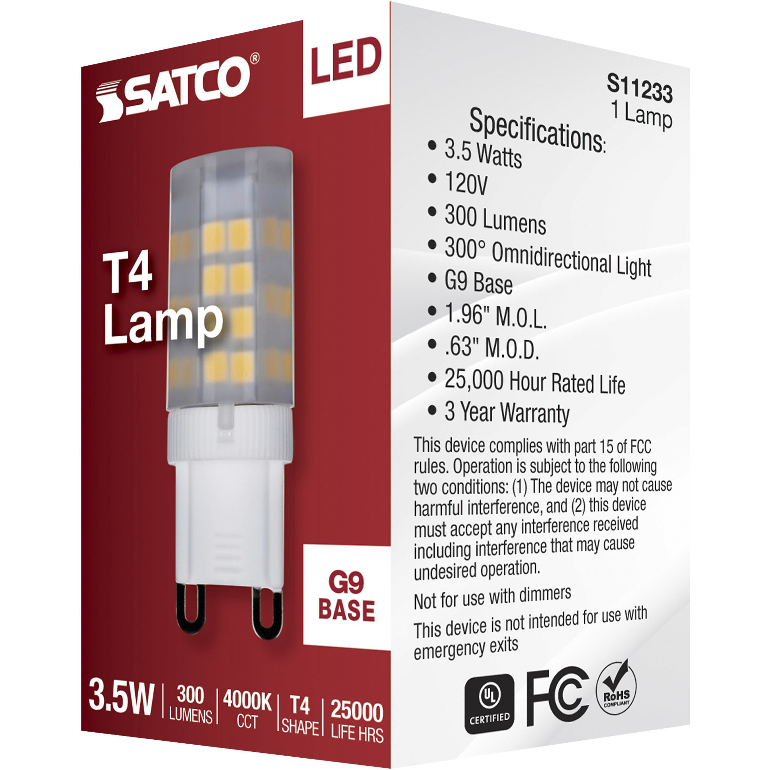 Lumos LED JCD LED G9 Double Loop 3.5 watt 4000K Mini and Pin Based LED