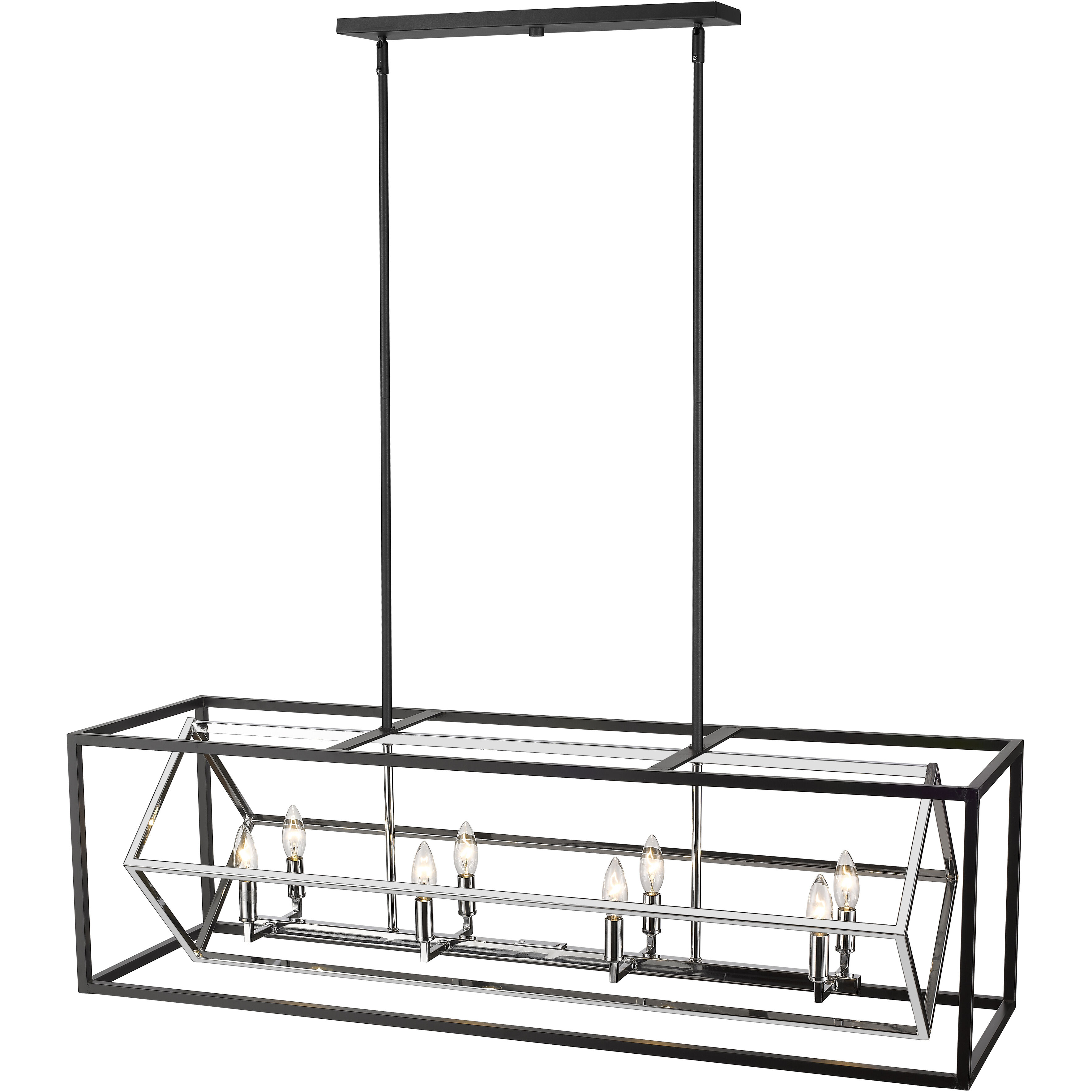 Euclid 8 Light 44 inch Chrome and Matte Black Linear Chandelier Ceiling Light