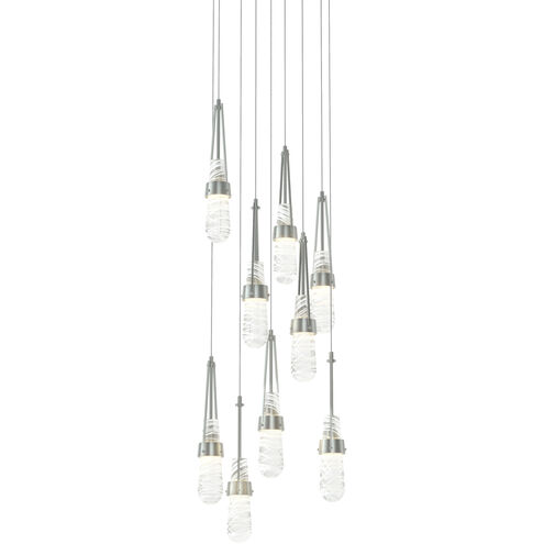 Link 9 Light 20.5 inch Vintage Platinum Pendant Ceiling Light in Clear with White Threading, Round