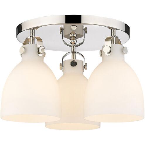 Newton Bell 3 Light 19.63 inch Polished Nickel Flush Mount Ceiling Light in Matte White Glass