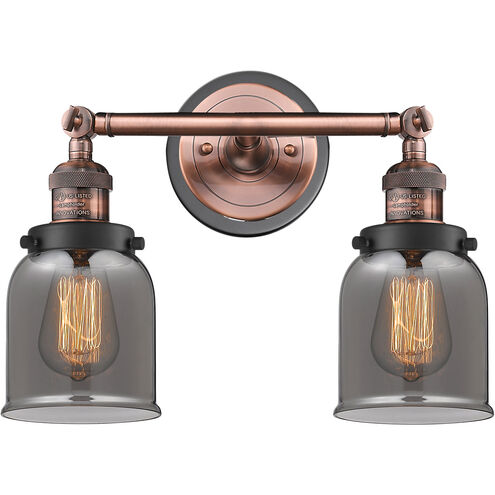 Franklin Restoration Small Bell 2 Light 16 inch Antique Copper Bath Vanity Light Wall Light in Plated Smoke Glass