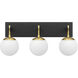 Allie 3 Light 24.75 inch Black/Satin Brass Bath Vanity Light Wall Light