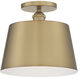 Motif 1 Light 10 inch Brushed Brass and White Accents Semi Flush Mount Fixture Ceiling Light