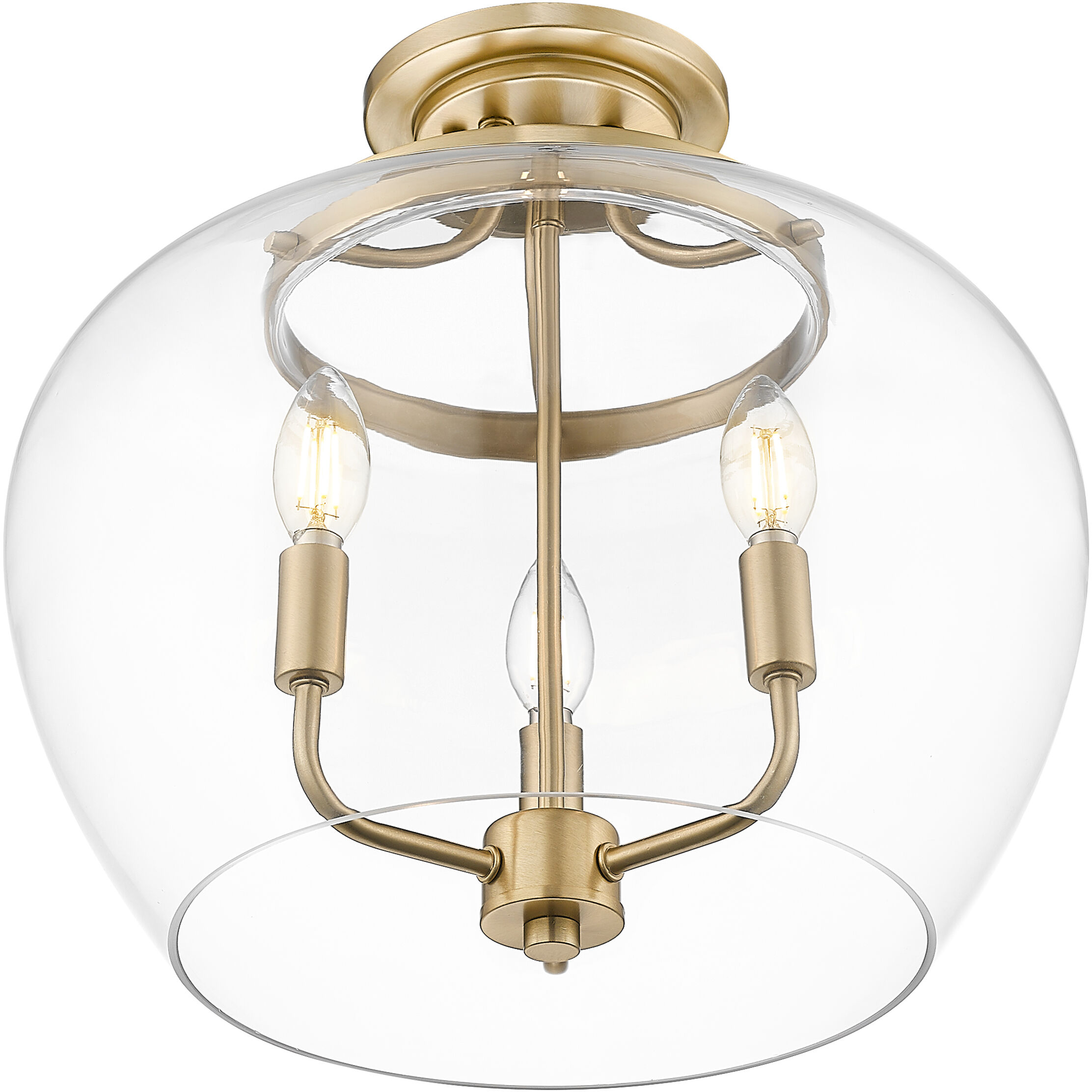 Joliet 3 Light 15.75 inch Burnished Brass Semi Flush Mount Ceiling Light