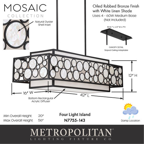 Mosaic 4 Light 42 inch Oil Rubbed Bronze Island Light Ceiling Light