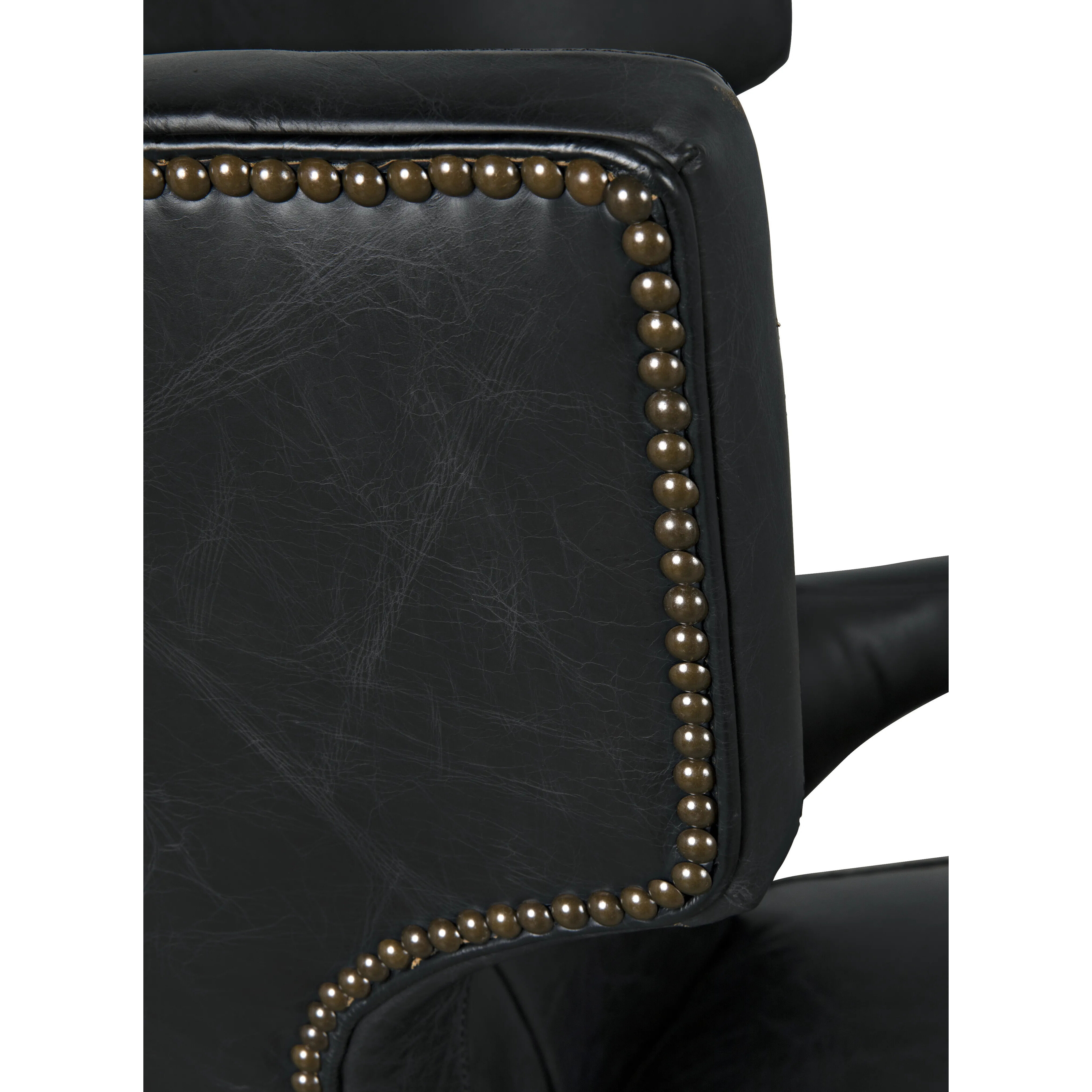 Heracles Black Leather, Antique Brass and Dark Walnut Occasional Chair
