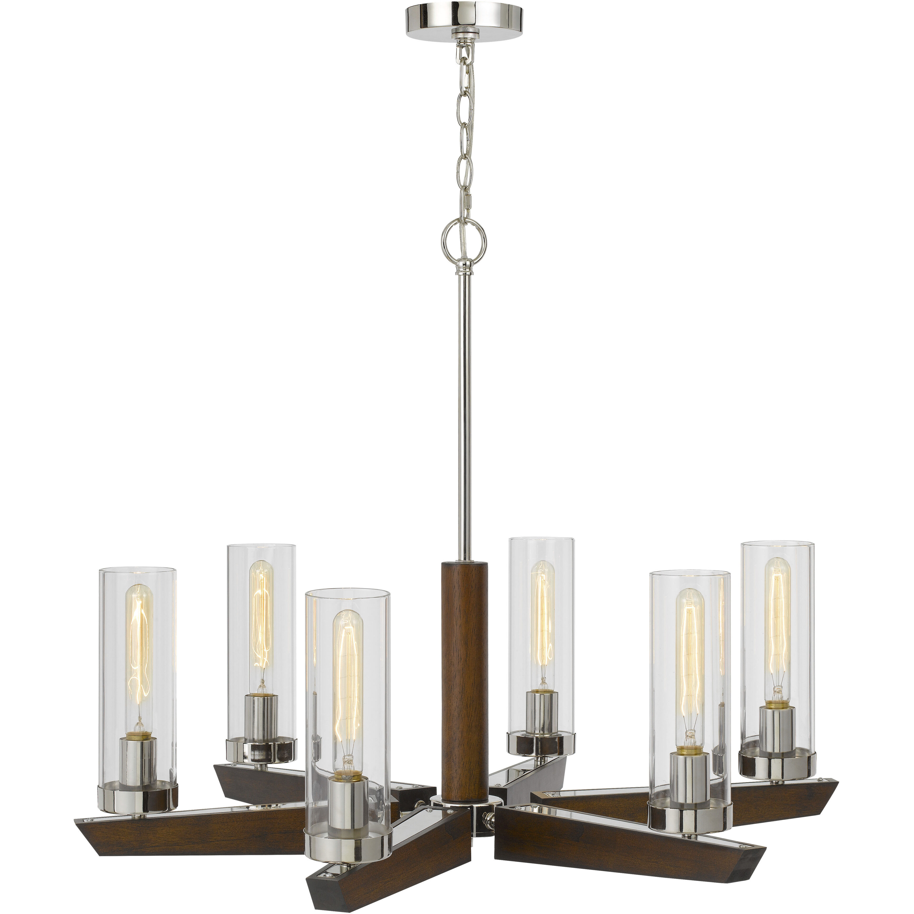 Ercolano 6 Light 32 inch Wood/Brushed Steel Chandelier Ceiling Light