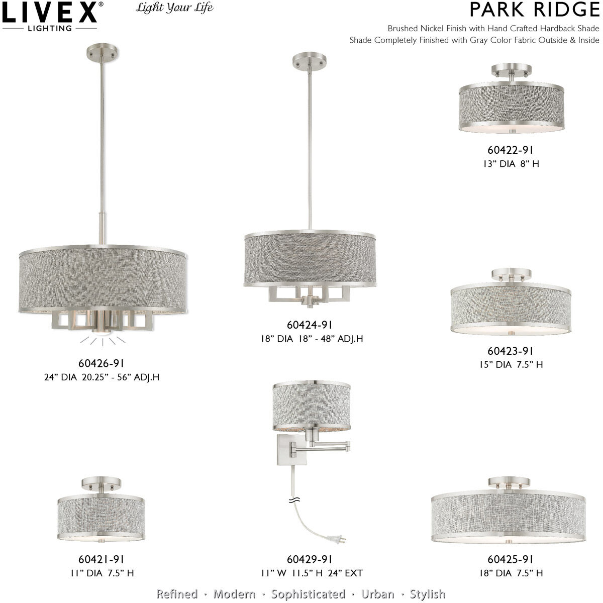 Park Ridge 7 Light 24 inch Brushed Nickel Pendant Chandelier Ceiling Light