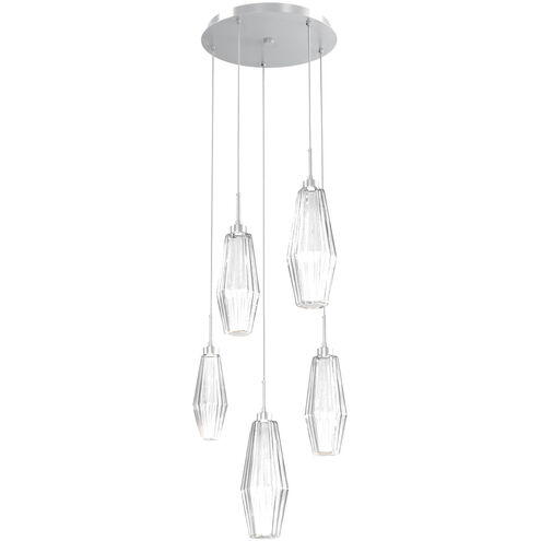 Aalto LED 19.8 inch Classic Silver Chandelier Ceiling Light in 3000K LED, Optic Rib Clear, Round Multi-Port